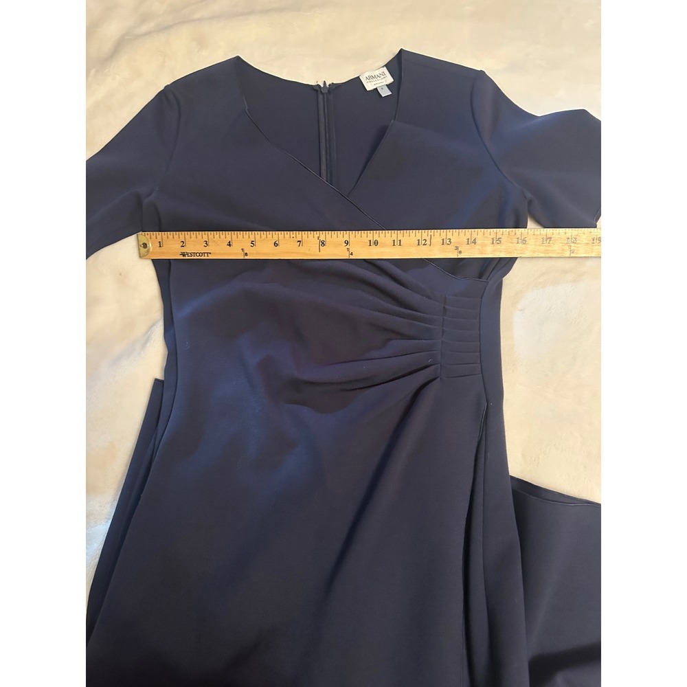 Armani Collezioni Navy Blue Faux Wrap Ruched Sheath Dress Made in Italy 4 Luxe - Picture 16 of 16
